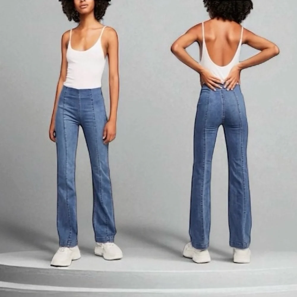 We The Free People Slim Pull On Flare Leg Seamed Jeans Medium Wash 2 26 Regular - Picture 1 of 9